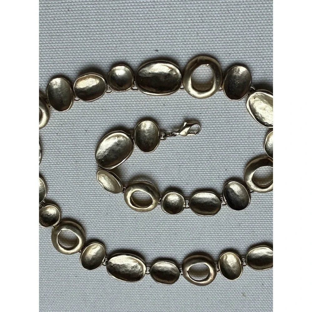 Chunky Gold Tone Pebble Necklace Organic Link Statement Collar Modernist